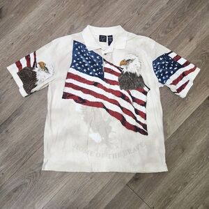 Cotton Traders Sport American Flag Eagle Polo Shirt Size 2XL